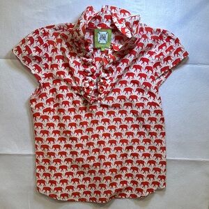 Elizabeth McKay Red and White Elephant Animal Print Blouse